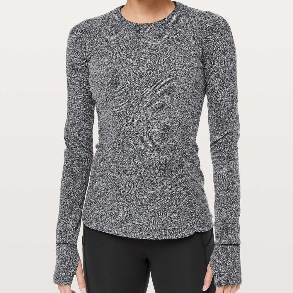 Lululemon Runderful Long Sleeve Rush Jacquard Black White Sz 2